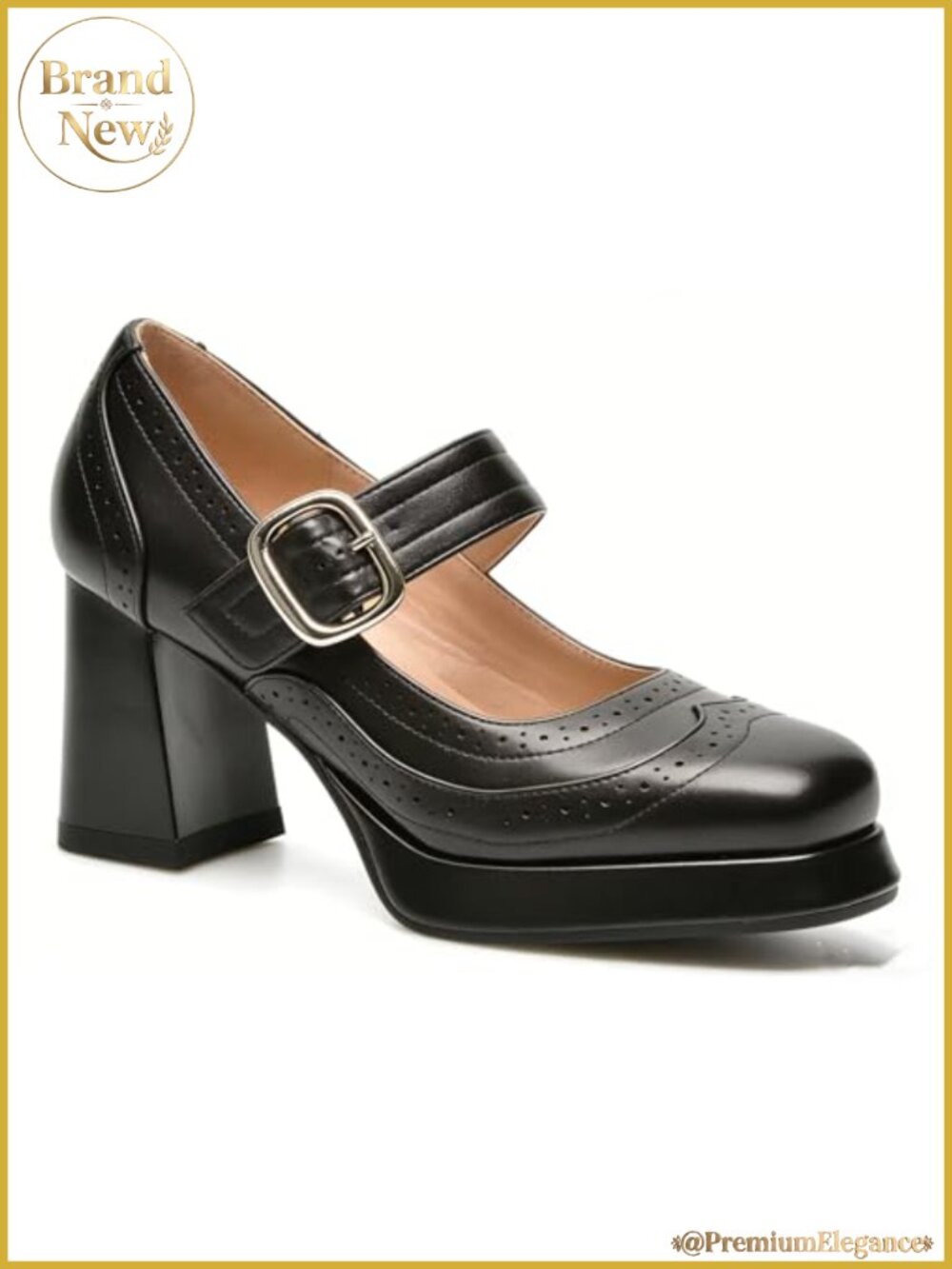 Mary Jane Platform Heels Chunky Block Low Heel Patent Buckle Dress Pumps